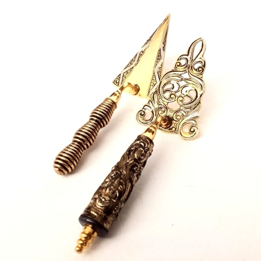 Set of Two Vintage Mini Spanish Damascene Pie Servers